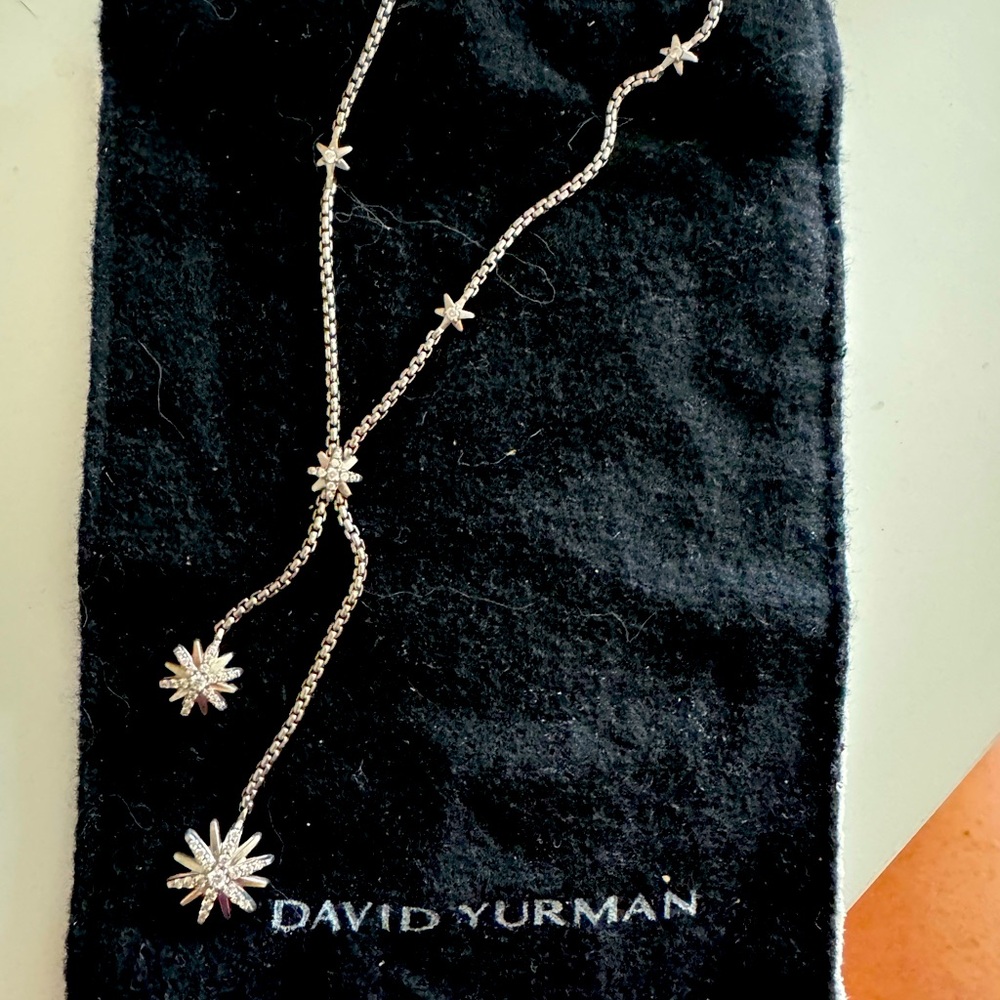 David Yurman Starburst Y Lariat Necklace- sterling silver with diamonds